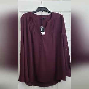 Simply Vera Vera Wang Women's Blouse Sz XXL Pin Tuck Roll Tab Sleeve Purple Top